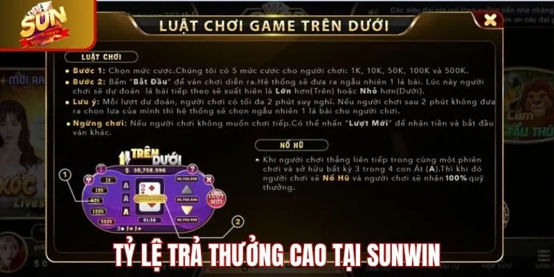 Tỷ lệ trả thưởng cao tại trên dưới Sunwin
